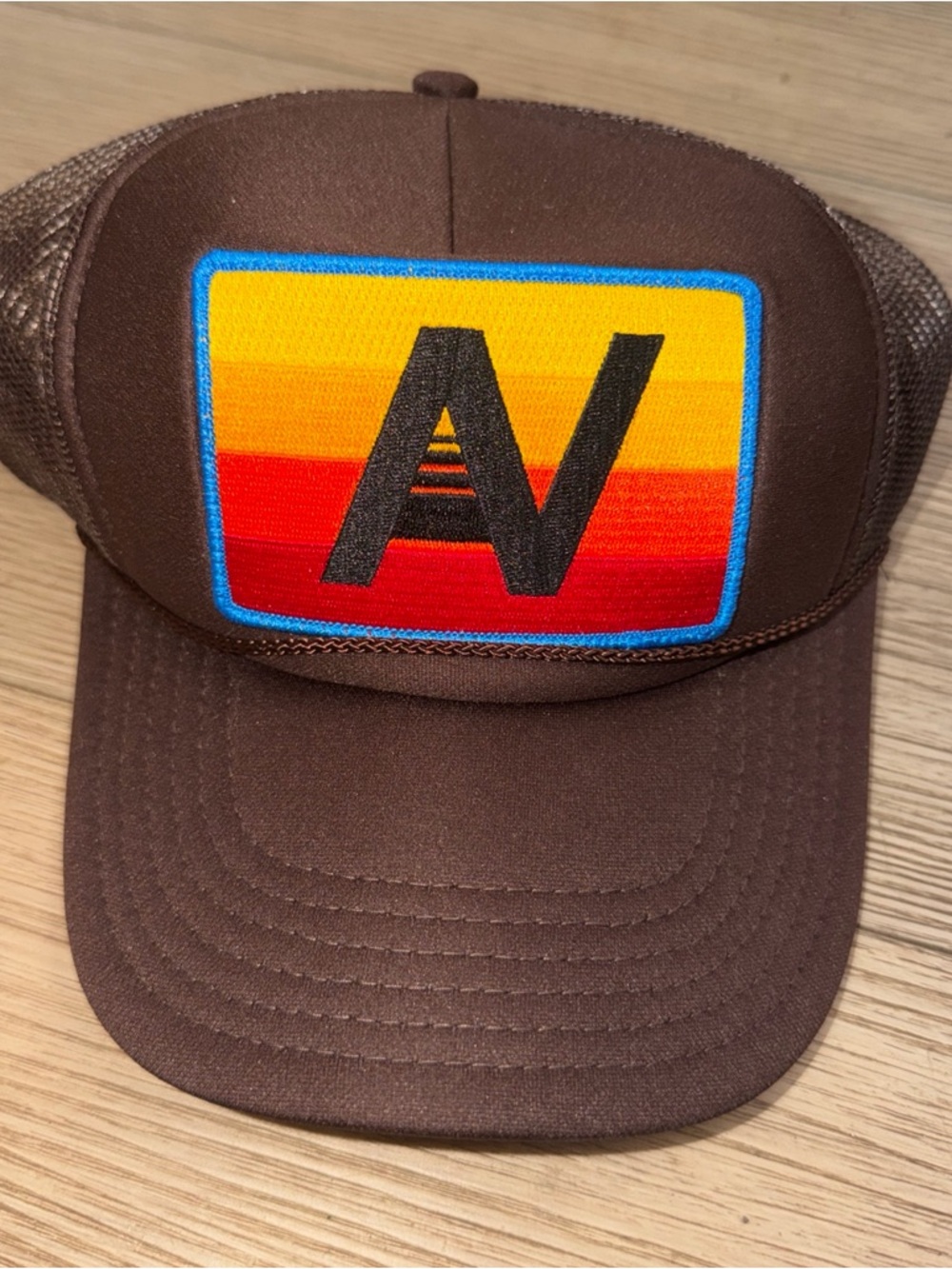 Aviator Nation Hat Snap Back Brown Trucker Rope Mesh Rainbow Patch Adjustable